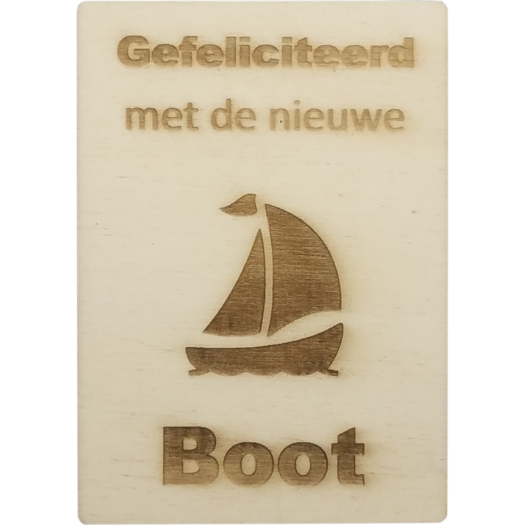 Memorygift Houten Kaart A6 Gefeliciteerd Met De Nieuwe Boot Zeilboot Cutterteam Nl
