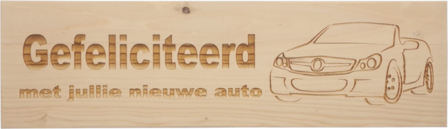 MemoryGift: Massief houten Tekst Bord: Gefeliciteerd met jullie nieuwe auto (Mercedes Cabrio)
