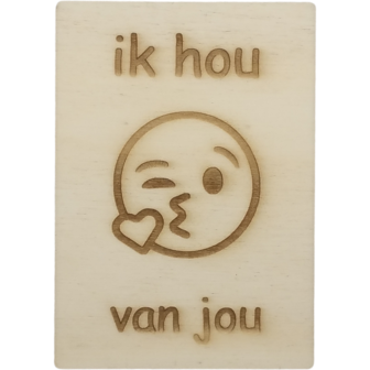 MemoryGift: Houten Kaart A6: Ik hou van jou (Kus Emotion)