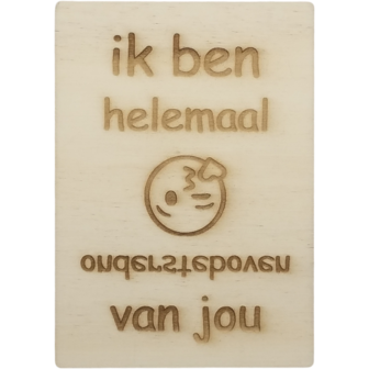 MemoryGift: Houten Kaart A6: Ik ben helemaal ondersteboven van jou (Kus Emotion)