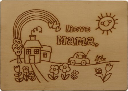 MemoryGift: Houten Kaart A6: Lieve mama (kindertekening)