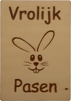 MemoryGift: Houten Kaart A6: Vrolijk Pasen (paashaas)