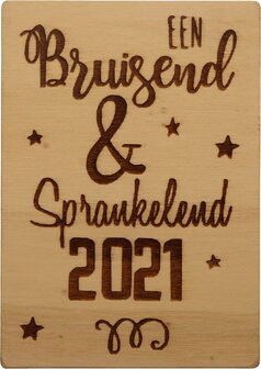 MemoryGift: Houten Kaart A6: Een bruisend en sprankelend 2021