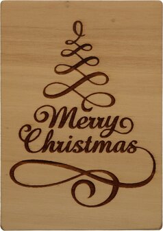 MemoryGift: Houten Kaart A6: Merry Christmas (slingerboom)