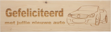 MemoryGift: Massief houten Tekst Bord: Gefeliciteerd met jullie nieuwe auto (Mercedes Cabrio)