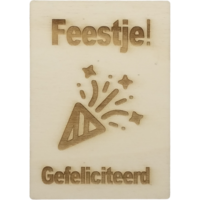 MemoryGift: Houten Kaart A6: Feestje Gefeliciteerd (Feest toeter)