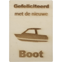 MemoryGift: Houten Kaart A6: Gefeliciteerd met de nieuwe boot (speedboot)