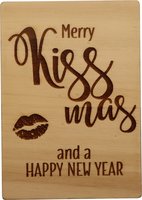 MemoryGift: Houten Kaart A6: Merry Kiss-mas and a Happy New Year (Kus)