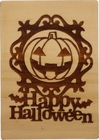 MemoryGift: Houten Kaart A6: Happy Halloween (grote pompoen)