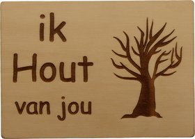 MemoryGift: Houten Kaart A6: Ik hout van jou (Kale boom)